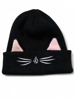 Volcom Black Knit Cat Beanie with Pink Ears